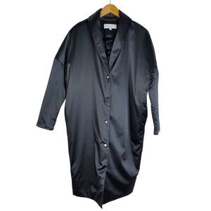 Athleta X Derek Lam 10 Crosby Uptown Black Satin Snap Front Coat Sz S Oversized